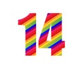 14 Number Rainbow Style Numeral Digit. Colorful Number Vector Illustration