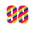 98 Number Rainbow Style Numeral Digit. Colorful Number Vector Illustration