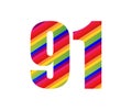 91 Number Rainbow Style Numeral Digit. Colorful Number Vector Illustration