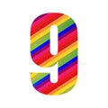 9 Number Rainbow Style Numeral Digit. Colorful Number Vector Illustration