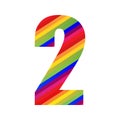 2 Number Rainbow Style Numeral Digit. Colorful Number Vector Illustration