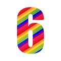 6 Number Rainbow Style Numeral Digit. Colorful Number Vector Illustration