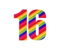 16 Number Rainbow Style Numeral Digit. Colorful Number Vector Illustration