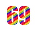 69 Number Rainbow Style Numeral Digit. Colorful Number Vector Illustration