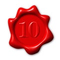 Number 10 on realistic wax seal Royalty Free Stock Photo