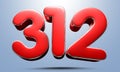 Number 312 red 3D. Royalty Free Stock Photo