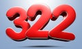 Number 322 red 3D illustration. Royalty Free Stock Photo