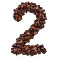Number 2 from roasted coffee beans, 3D rendering Royalty Free Stock Photo
