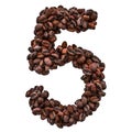 Number 5 from roasted coffee beans, 3D rendering Royalty Free Stock Photo
