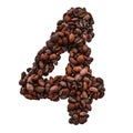 Number 4 from roasted coffee beans, 3D rendering Royalty Free Stock Photo