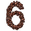 Number 6 from roasted coffee beans, 3D rendering Royalty Free Stock Photo