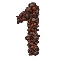 Number 1 from roasted coffee beans, 3D rendering Royalty Free Stock Photo