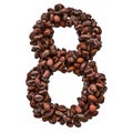 Number 8 from roasted coffee beans, 3D rendering Royalty Free Stock Photo