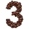 Number 3 from roasted coffee beans, 3D rendering Royalty Free Stock Photo