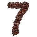 Number 7 from roasted coffee beans, 3D rendering Royalty Free Stock Photo