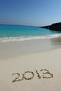 Number 2013 on the sandy beach Royalty Free Stock Photo