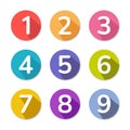 Number Set 1 to 9 vector. Set of nine colorful numbers icons on a white background