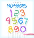 Number set illustrated as colorful twisted balloons