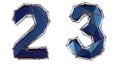 Number set 2, 3 made of blue color glass. Collection symbols of low poly style blue color glass isolated on white