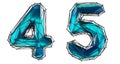 Number set 4, 5 made of realistic 3d render blue color. Collection of low polly style symbol