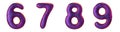 Number set 6, 7, 8, 9 made of realistic 3d render purple color. Collection of natural snake skin texture style symbol