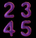 Number set 2, 3, 4, 5 made of realistic 3d render purple color. Collection of natural snake skin texture style symbol