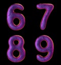 Number set 6, 7, 8, 9 made of realistic 3d render purple color. Collection of natural snake skin texture style symbol