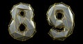 Number set 8, 9 made of silver color glass. Collection symbols of gold low poly style silver color glass isolated on