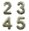 Number set 2, 3, 4, 5 made of silver color glass. Collection symbols of gold low poly style silver color glass isolated