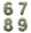 Number set 6, 7, 8, 9 made of silver color glass. Collection symbols of gold low poly style silver color glass isolated