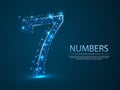 Number seven 3D low poly abstract illustration.Vector digit 7 wireframe concept. Royalty Free Stock Photo