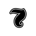 7 number seven font decorative hand drawn lettering, vector numeral