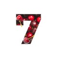 Number seven made of cherries and paper cut in shape of seventh numeral isolated on white. Typeface of berries Royalty Free Stock Photo