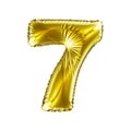 Number 7 seven made of gold balloon isolated on a white background.