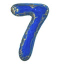 Number seven 7 made of golden shining metallic with blue paint isolated on white 3d
