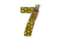 Number 7 seven made from pineapple on a white background. Tropical fruit pineapple diet summer food Royalty Free Stock Photo