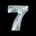 Number 7 seven made of silver balloon isolated on a black background.