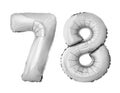 Number 78 seventy eight of silver inflatable balloons isolated on white background