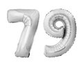 Number 79 seventy nine of silver inflatable balloons isolated on white background