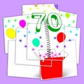 Number Seventy Surprise Box Displays Sparkling Balloons And Confetti