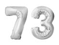 Number 73 seventy three of silver inflatable balloons isolated on white background