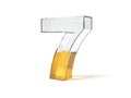 Number 7 shaped glass half filled with yellow liquid. 3d illustration