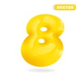 The number 8. Sign of the figure eight in yellow color. Realistic 3d design in cartoon style glossy inflated plastic. Isolated on