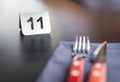 Number sign on restaurant table to show reservation. Royalty Free Stock Photo