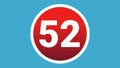 Number 52 sign symbol 2d animation motion graphics icon on red circle