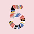 Number 5. Signs in line flat style. Cute modern capital numbers. Vector trendy flat line figures. Number five