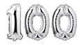 number 100 of silver balloons