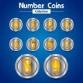 Number silver coins collection and gold number Royalty Free Stock Photo