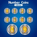 Number silver coins collection and gold number