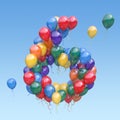 Number 5 six from balloons in the sky. Text letter for age, holiday, birthday, celebration